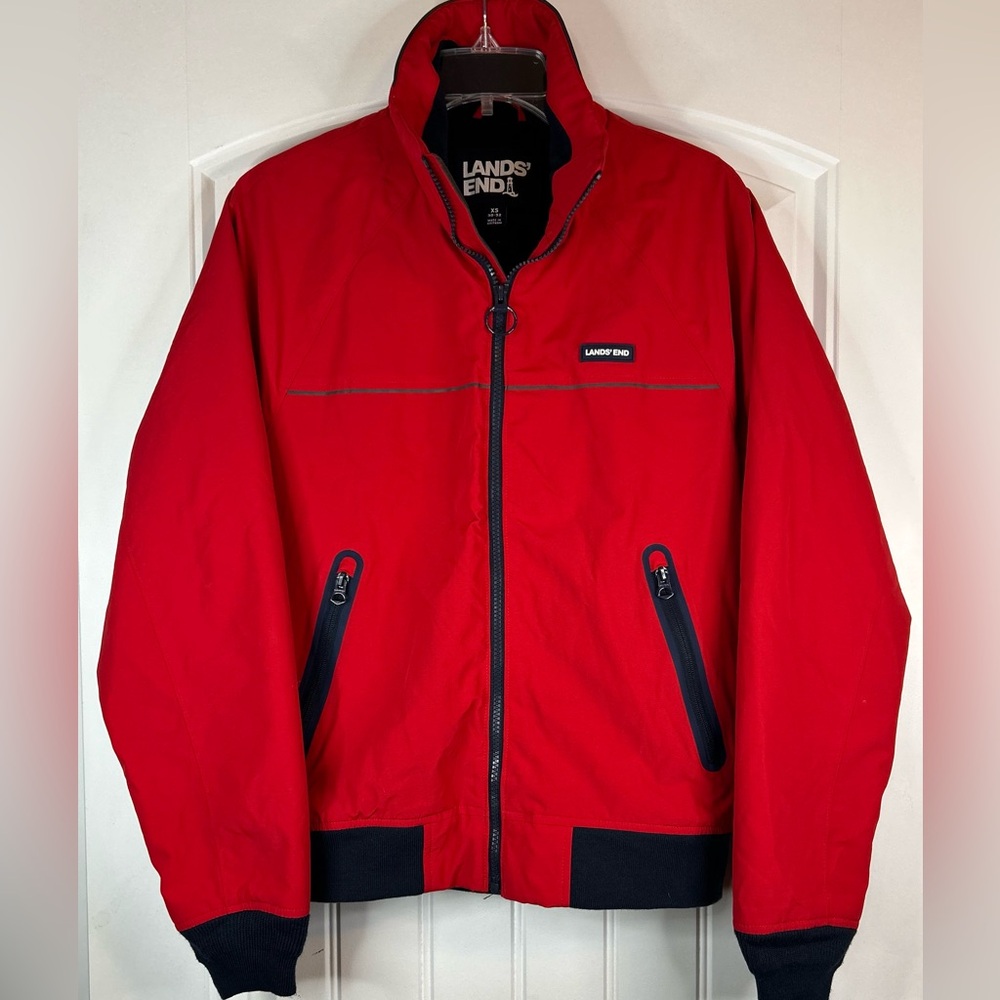 Lands' End Classic Squall Jacket Red Zip Front Waterproof Windproof Men’s Sz XS